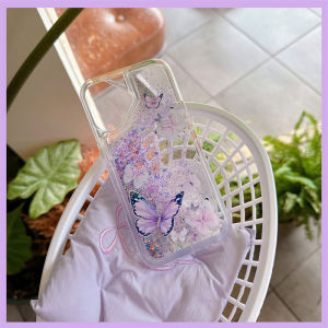 Butterfly Purple Luminous Quicksand Case for iPhone 17 16 15 Pro Max Transparent Soft Phone Cover Floating Glitter Sequins Funda
