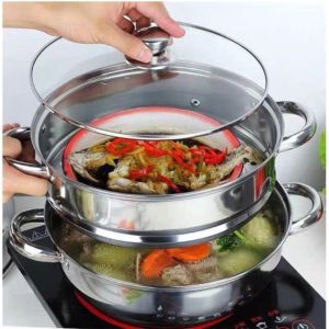Nồi hấp 2 tầng inox Dùng Cho Mọi Loại Bếp nồi hấp xôi bánh bao size 28cm đa năng có nắp thủy tinh
