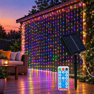 300 LED Solar Curtain String Lights Outdoor 3m x 3m Garden Gazebo String Light with Remote 8 Modes IP55 Waterproof Warm White Multicolor Yard Decor Lighting Lamps