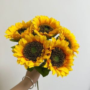 1/5PCS Artificial Sunflower Flowers Long Stem Silk Fake Sunflowers Decoration for Outdoor Home