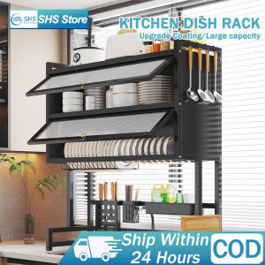 kitchen dish rack kitchen organizer Carbon Steel Double-laye With Door Multi-functional Sink Rack