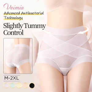 【OFFICIAL】Veimia X-Bandage High-waisted Tummy Control Panties 10A Antibacterial Mulberry Silk Extra-long Crotch Panties Thin Seamless Plus-size Briefs Lace Womens Panties