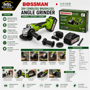 BOSSMAN BAG-101 20V Cordless Brushless Angle Grinder 4" 105mm 8000RPM with 4.0Ah Battery & Charger