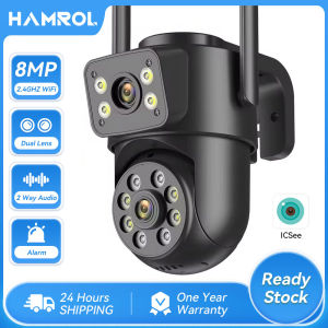 Hamrol 4k 8MP 2.4G&5GHz PTZ WiFi Security Dual Lens Camera Auto Tracking Outdoor Network CCTV ICsee DC 5V