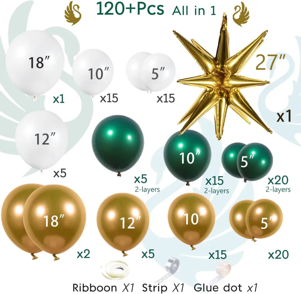 Black and Gold Balloons Garland Arch Kit with Starburst Foil Balloons, 5 10  12 1