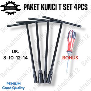 MAXTECH Paket Kunci T 8 10 12 14MM T-Type Wrench Kunci Sok Sock Socket Bonus Obeng BB Magnet Original