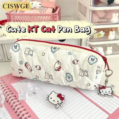 CISWGE กระเป๋าดินสอลายการ์ตูน Hello Kitty กระเป๋าใส่ดินสอแมวความจุเยอะน่ารักกระเป๋าเครื่องสำอางกล่องเครื่องเขียนอุปกรณ์การเรียน