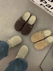 2026 New European Style Super Soft Leather Thick-Soled Soft-Soled Low-Top WomenS Slippers Trendy