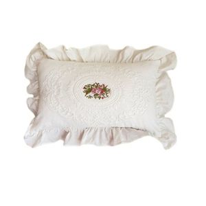 LZHDP MALL Mềm Vỏ gối ren pháp Vật liệu đã giặt Thoải mái Vỏ gối Trang trí ghế sofa Với diềm xếp hình hoa sen Vỏ gối thêu Dành cho người lớn trẻ em