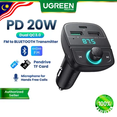 UGREEN Bluetooth FM Transmitter for Car USB C PD 20W+QC3.0 Wireless Bluetooth FM Radio Adapter and Receiver MP3 Car Charger with 3 USB Ports Support Hands-Free Calling TF Card USB Flash Drive