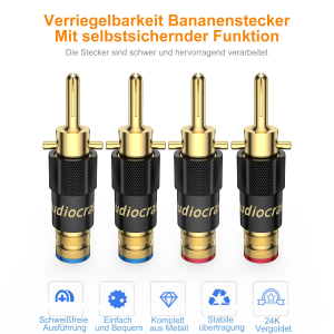 B109G Gold/Rhodium plated Banana Plug speaker cable connectors Double screw Locking banana plug diy cable
