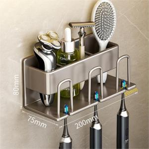 Toothpaste Toothbrush Holder Shelf Storage Punch-Free Wall Rack Mouthwash Cup Hanger Gun Gray Aluminum Bathroom Accessories