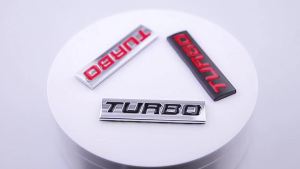 2 Pcs Turbo Emblem 3D Metal Badge Car Hood Truck Door Side Fender Rear Trunk Emblem Sticker Decals for Universal Decoration Accessories (Black Red) CRTB2