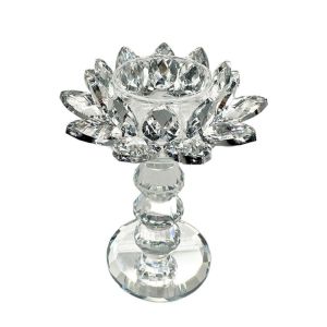 OKDEALS01 Elegant Crystal Lotus Candlestick Bright Durable Clear Flower Tealight Holders Luxury Ornament Glass Candle Stand Party