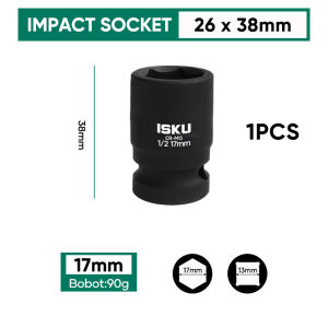 ISKU Mata Kunci Sok Impact 17mm Drive 1/2 Inch Soket Pukul Baja CR-MO Krom Molibdenum Aksesoris Mesin Impact Wrench Baterai Angin Buka Baut Roda Kendaraan Perkakas Bengkel Otomotif Asli