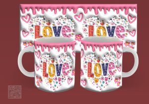 Valentines 3D Illusion Effect /Design Mug "NOT EMBOSSED"With Box and sticker  Label High Quality Prints/Reusable Ceramic