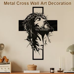 【Good Fortune And Luck】Metal Cross Wall Art Decoration Praying Hands Cross Indoor Living Room Wall Decor
