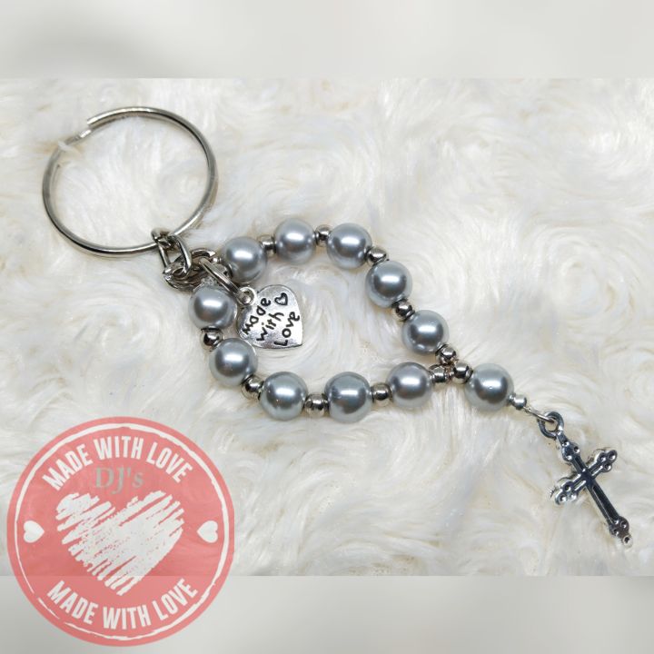 Keychain Mini Rosary Souvenir Gray For Souvenir, Birthdays, Baptism