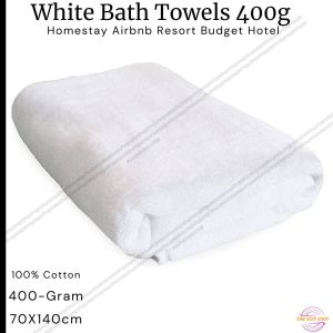 Elegant White 100% Cotton Bath Towel - 400g/500g/600g - 70x140cm for Hotel Homestay Airbnb Resort - Soft Spa Towel