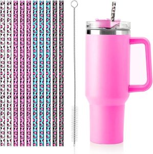 Replacement Straw for Stanley Cup Owala 40 oz 30 oz Cup Tumbler Reusable 12 Inch Plastic Extra Long Straw 10 Pack Water Bottle Straws with Cleaning Brush for Stanley Cup Accessories(Glitter)