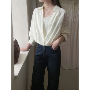 Women Fashion 2026 New Autumn Lace Trim Camisole Bud Design Fake‑Two‑Piece Shirt Elegant Casual Blouse Top
