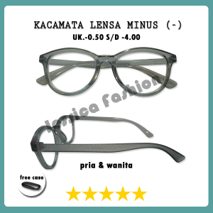 KACAMATA MINUS /KACAMATA RABUN JAUH/ MINUS -0. 50 SAMPAI -4. 00 / KACAMATA MIOPIA LENSA CEKUNG FRAME OVAL WARNA ABU TRANSPARAN - FREE CASE