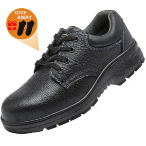 TOMITANY 【With Box and Free Socks】Safety Shoe Steel Toe Cap Mid Sole Medium Cut Black Safety Boots Kasut Keselamatan