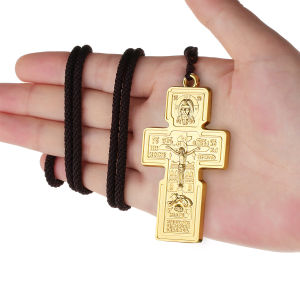 Russian Eastern Orthodox Jesus Cross Pendant Necklace Braided Rope Chain Necklace Women Men Holy Prayer Jewelry Gift