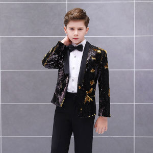 Suit For Boy Children Day Glitter Dress Stage Walk Show Piano Performance Pageboy Wedding Personality Kid Coat