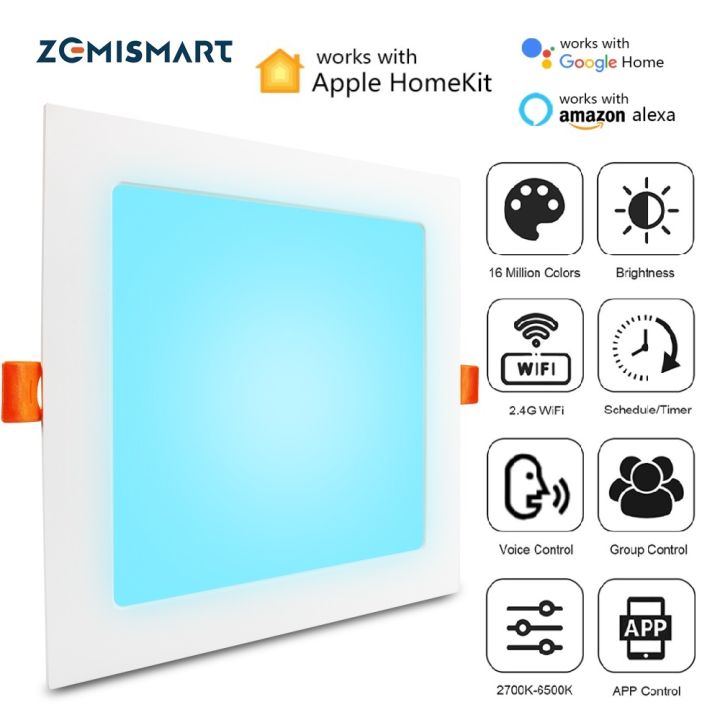 Zemismart Homekit Wifi LED Smart Flat Downlight RGBCW Square Panel ...