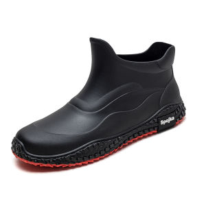 IELGY Mens short rain shoes fashion waterproof non-slip wear-resistant rubber shoes