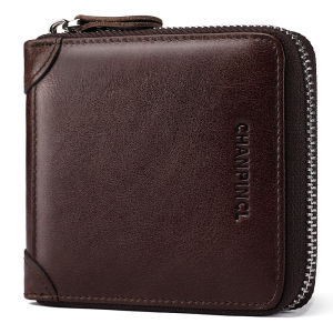 【Genuine Cowhide Leather】CHANPINCL Brand Mens Wallet Hot Sale Luxury First Layer Cowhide Genuine Leather Short Zipper Retro Male Transverse Card Holder Multifunctional Purse