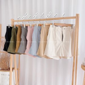 DNEMNLPH Brielle Corduroy Highwaist Shorts - Trendy Korean Bangkok Retro Pockets Garter Belt Button