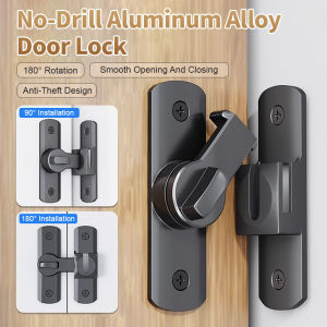 Aluminum Door Lock-No-Drill/Anti-Theft Sliding Hasp/90° 180°Adjustable Sliding Door Latch Rustproof Furniture Nopunch Aluminum Alloy Door Buckle