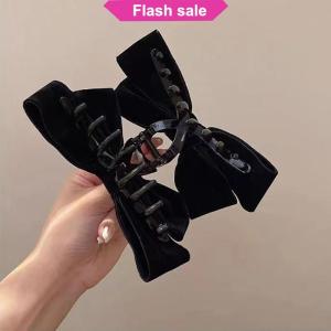 Flash Sale Elegant Oversized Double Sided Bow Hair Claw Accessories Girls Solid Color Cross Bow Ponytail Shark Clip Headwear