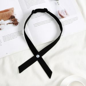 A8626 Removable Design Bow Tie Accessories Fine Texture Solid Color Neck Collar Decor Trendy No Tying Knots Cross Tie Shirt For Girls