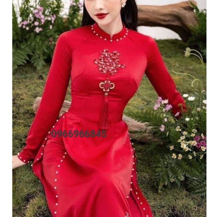 Áo dài đỏ cô dâu, áo dài cưới, áo dài ăn hỏi, áo dài cưới - Áo Dài Đan ...