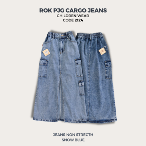 Rok Cargo Anak Perempuan Panjang Tanggung  | Rok Jeans Anak | Denim Rempal 6-15 Tahun NomenaKids 2124