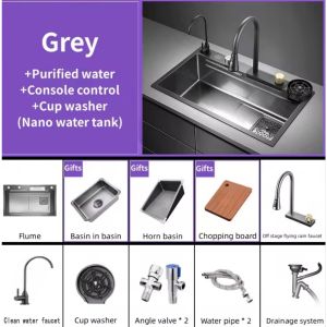 【COD】Kitchen Sink 304 Stainless Steel Waterfall Single Groove Integrated Digital Display Faucet Set