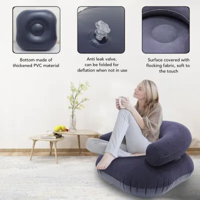 Smart Sensor Inflatable Lounge Chair Sofa for Adults Flocking PVC U Shaped Backrest Portable Couch for Living Room Bedroom Office Balcony Outdoor Travel