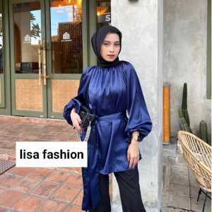 Blouse polos flora shmmer cradenza Blouse wanita lengan panjang
