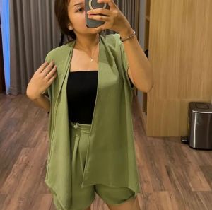 One fashion id COD GRATIS ONGKIR Setelan sandra crinkle air flow / set cardigan + celana pendek / set wanita crinkle / setelan wanita terbaru / set wanita kekinian / Overall wanita / jampsuit wanita