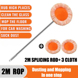 2m Wall Cleaning Mop with Extendable Long Handle 360 Round Rotatable Window Cleaning Mop Dust Mop Set Multifunctional Lazy Mop for Car Floor Wall Glass and Ceiling Adjustable Mop Sewage Separation Wet and Dry Self Washing Sunflower Mop Head