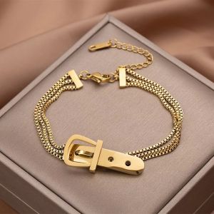 Yukis Stainless Steel Layered Thick Chain Bracelet For Women 2022 New Trendy Gold Color Geometric Punk Hip-Hop Jewelry Wholesale