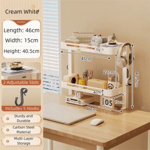 LITTLEX Thép carbon Kệ để bàn 2 tầng Đa chức năng Giá đỡ bàn Giá để đồ Có thể điều chỉnh Giá để đồ văn phòng Bàn làm việc văn phòng