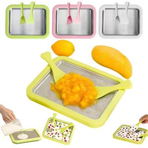 CLARO Đa chức năng Máy làm kem cuộn Tự làm Với 2 dụng cụ cạo Máy làm sữa chua đông lạnh Bền bỉ Không cần điện Khay kem cuộn Sử dụng tại nhà