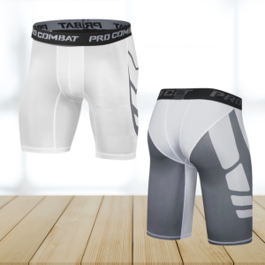 (FE SPORT) Mens Sport 3/4 Cropped Gym Running Leggings Elastic Compression Basketball Training Pants