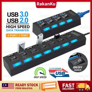RakanKu Malaysia Super Fast Speed Mirco USB 3.0 / 2.0 USB Hub 4 Port / 7 Port wt LED ON/OFF Switch for PC Laptop Computer Notebook