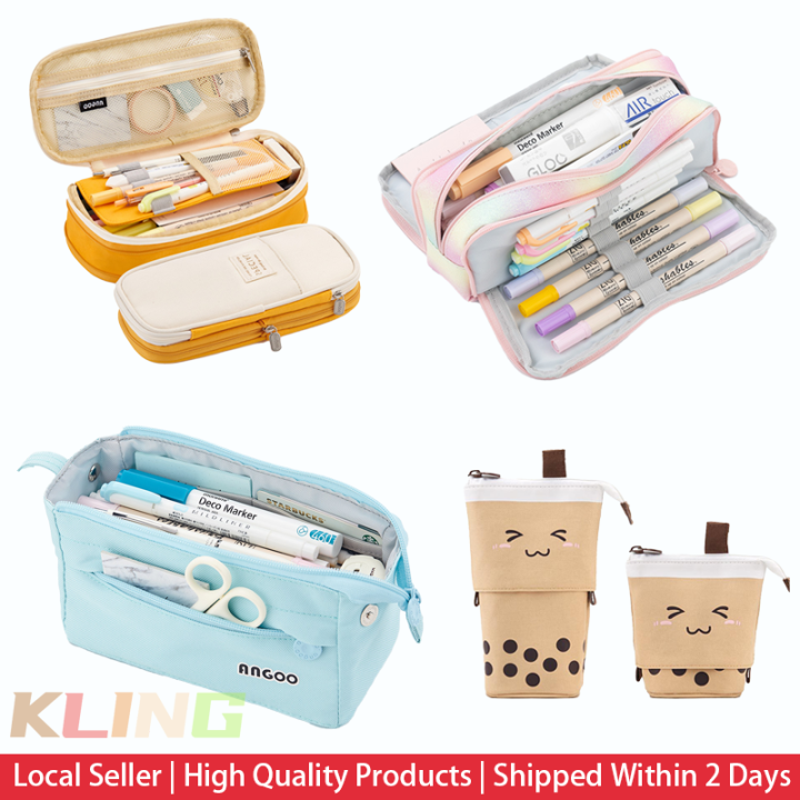 ANGOO Korean Pencil Case Large Capacity Canvas Pencil Pouch School ...