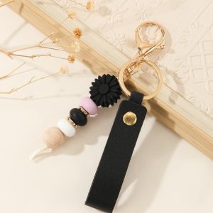 MAJESTICX Colored Daisy Pendant Keychain Beads Silicone Mobile Phone Lanyard  Leather Bag Charms Ornaments Gifts